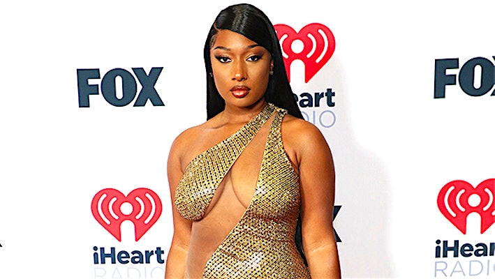 Megan Thee Stallion Sizzles In Barely There Gold Mini Dress As She Wins Award At iHeartRadio Awards
